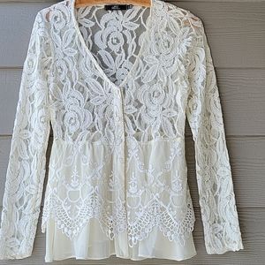 BKE Boutique Ivory Lace Blouse